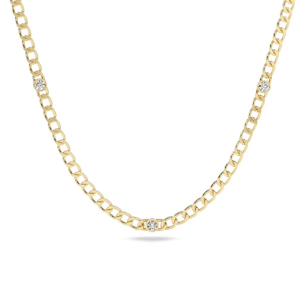 Cuban halskjede 0,30 ct – 14K gull og diamanter