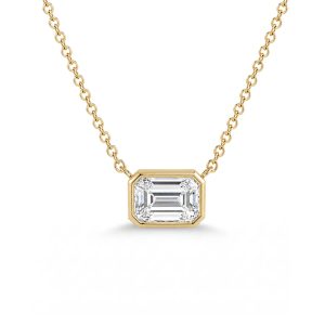 Emerald cut diamanthalskjede i bezelinnfatning