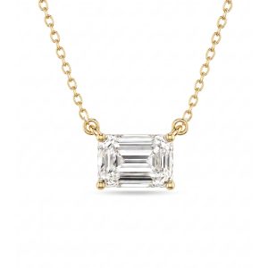 Emerald cut diamanthalskjede i kloinnfatning