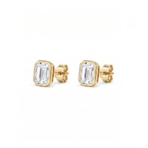 Emerald cut øredobber i bezelinnfatning, 1,00 ct