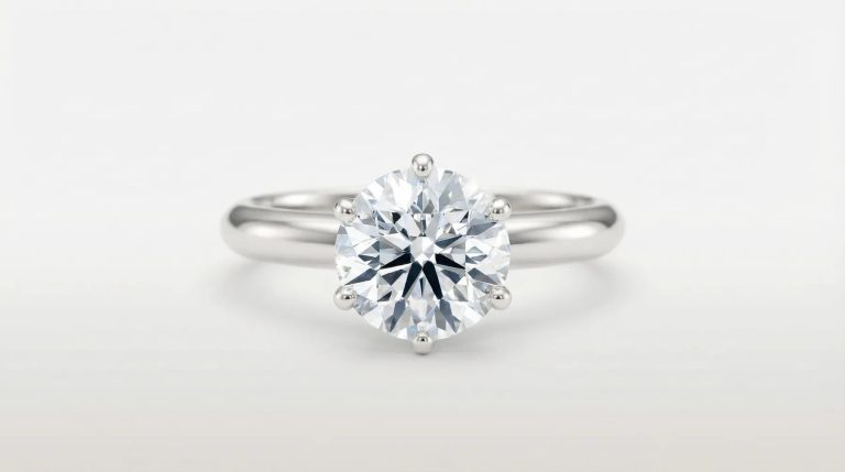 Lab diamant ring 2 carat rund briljant i hvitt gull med seks klør og tynn skinne