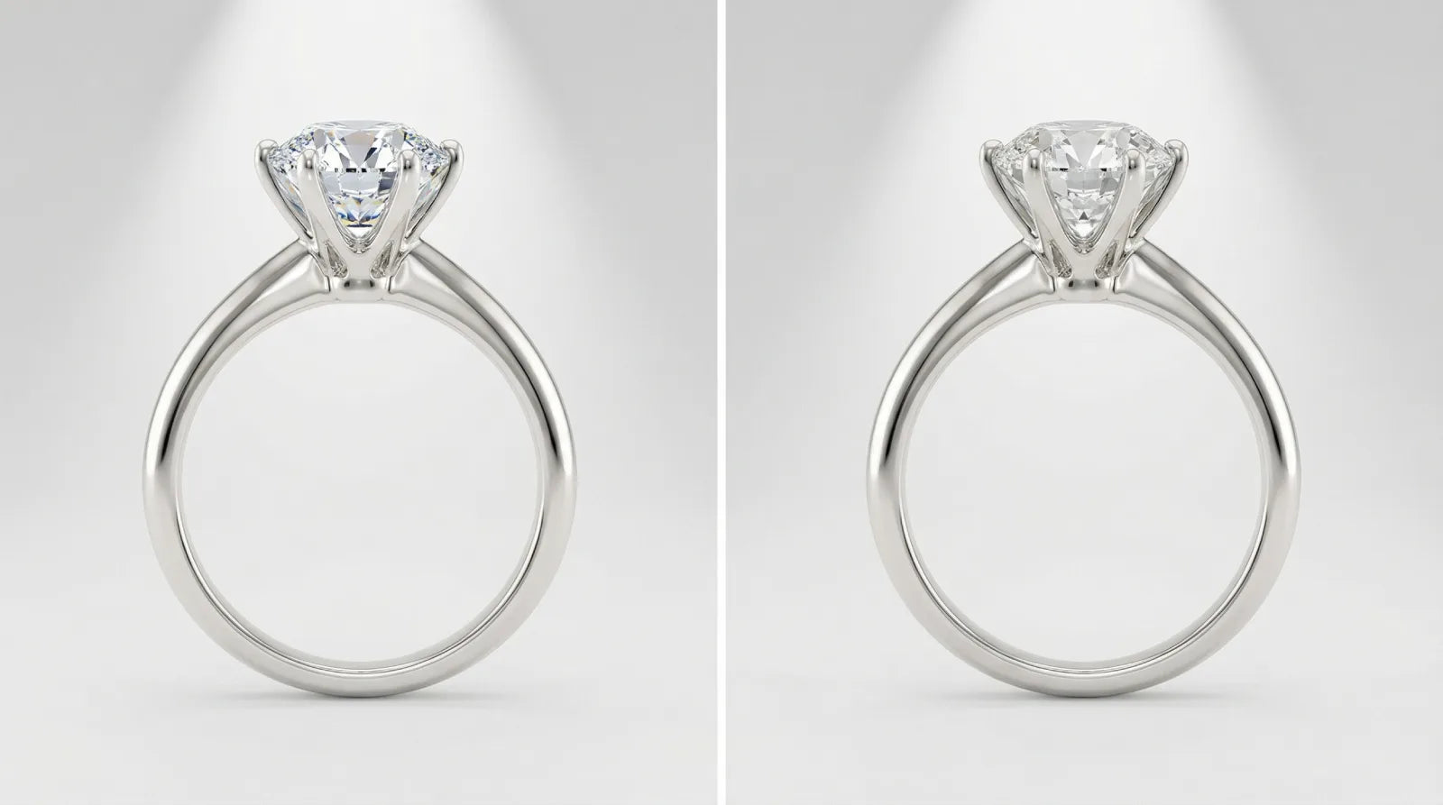 Lab diamant ring i hvitt gull med Excellent cut sammenlignet med svakere slip – forskjell i lysytelse og proporsjoner