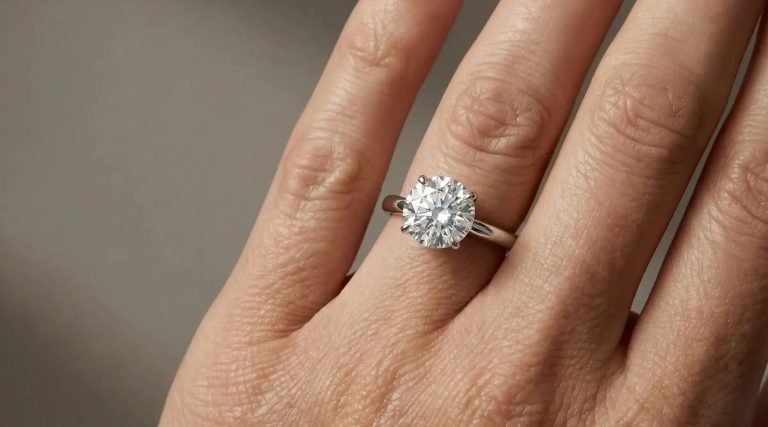Diamantring i hvitt gull sett på hånd